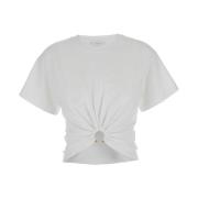 Paco Rabanne Vit Crewneck Top med Ruched Cut-Out White, Dam