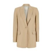 Twinset Beige Linneblandning Jacka med Klassiska Revers Beige, Dam