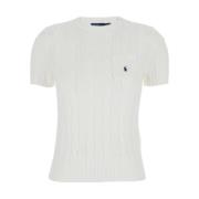 Polo Ralph Lauren Vit Stickad T-shirt med Pony Logo White, Dam