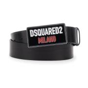 Dsquared2 Svart läderbälte med logoplakett Black, Herr