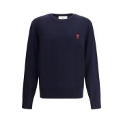 Ami Paris Hjärtlogo Crew Neck Sweater Blue, Herr