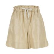 Eleventy Beige Linne Shorts med Dragsko i Midjan Beige, Dam