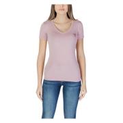 Guess Rosa V-ringad T-shirt med korta ärmar Pink, Dam