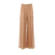 Max Mara Brun Organza Byxor Breda Ben Brown, Dam