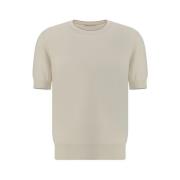 Brunello Cucinelli Kontrastribbad Crew Neck T-shirt White, Herr