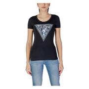 Guess Svart Rhinestone Triangel Logo Tee Black, Dam