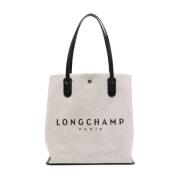 Longchamp Vit Beige Toteväska med Logotyp White, Dam