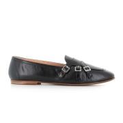 Henderson Svart läderloafer med silver spännen Black, Dam