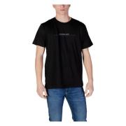 Calvin Klein Jeans Svart Tryckt Rund Hals T-shirt Black, Herr