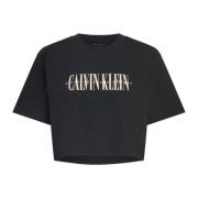 Calvin Klein Jeans Svart Tryck Bomull T-shirt med Rund Hals Black, Dam