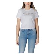 Guess Vit Bomull T-shirt, Kort Ärm, Rund Hals White, Dam