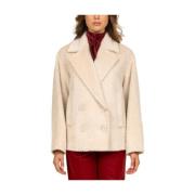 Max Mara Studio Alpacka Dubbelknäppt Kappa i Albino White, Dam