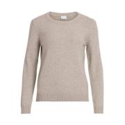 VILA Beige Stickad Tröja Långärmad Pullover Beige, Dam