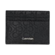 Calvin Klein Svart Läder Monogram Korthållare Plånbok Black, Herr