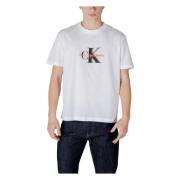 Calvin Klein Jeans Vit Tryckt Rund Hals T-shirt White, Herr