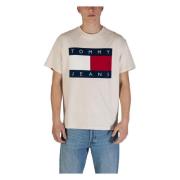 Tommy Jeans Beige Print Rund Hals T-shirt Beige, Herr