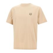 Maison Kitsuné Herr Bomull T-shirt, Nude, Logobroderi Beige, Herr