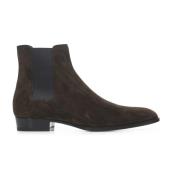 Saint Laurent Bruna Läder Chelsea Boots med Blockklack Brown, Herr