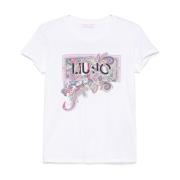 Liu Jo Blommigt Tryck Logotyp Crew Neck T-shirt White, Dam