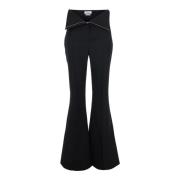 Alexander McQueen Svarta Ull Flare Byxor med Vikbar Midja Black, Dam