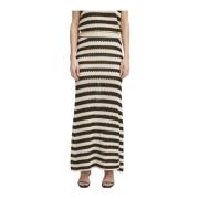 ICHI Mjuk Stickad Kjol Svart/Mandelmjölk Stripe Black, Dam