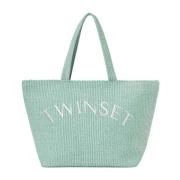 Twinset Grön Shopper Väska med Logotyp Green, Dam