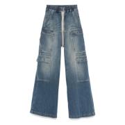 Rick Owens Cargo Jeans med dragsko i midjan Blue, Dam