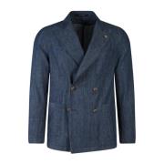 Tagliatore Denim Effekt Bomull Blazer Jacka Blue, Herr