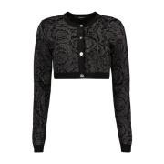 Versace Barocco lurex kofta med kontrastkant Black, Dam