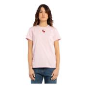 PINKO T-shirt med Broderat Hjärta och Logotyptryck Pink, Dam