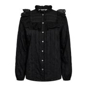 Co'Couture Feminin Volang Skjortblus med Broderade Detaljer Black, Dam