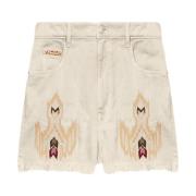 Isabel Marant Étoile Vita denim shorts med broderat motiv White, Dam