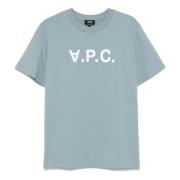 A.P.C. Blå Sammet Logo Crew Neck T-shirt Blue, Herr