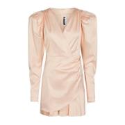 ROTATE Birger Christensen Satin Cocktail Miniklänning med Puffärm Pink...