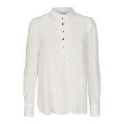 FREEQUENT Feminin Off-White Blus med Volangdetaljer White, Dam