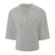 P.A.R.O.S.H. V-ringad linneblandad blus med slitsar Beige, Dam