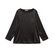 MALIPARMI Satin Skjorta Elegant Stil Black, Dam