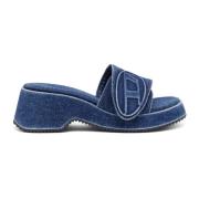 Diesel Sa-Oval D Pf W - Denim slide sandaler med Oval D rem Blue, Dam