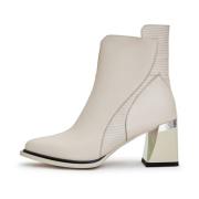 Cesare Gaspari Block Heel Ankle Boots - Off white Beige, Dam