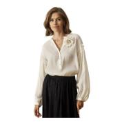 IN FRONT Feminin Blus med Puffärm White, Dam