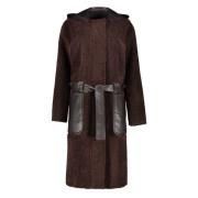 LOW CLASSIC Vändbar Faux Shearling Kappa med Huva Brown, Dam