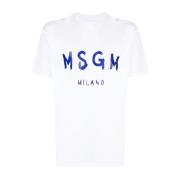 MSGM Vit Logotyp Tryck Bomull T-shirt White, Herr