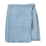 Calvin Klein Jeans Denim Minikjol med Omlottstängning Blue, Dam