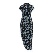 ROTATE Birger Christensen Floral Mesh Midi Dress Black, Dam