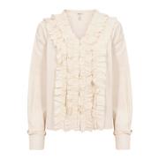 Part Two Feminin Blus med Ruffle Detaljer Beige, Dam