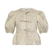 Ganni Metallic Peplum Blus Beige, Dam