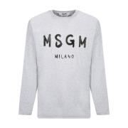 MSGM Ljusgrå Logo Print T-Shirt Gray, Herr