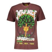 MARKET Räfflad Bomull T-shirt med Tryck Brown, Herr