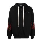 VISION OF SUPER Svart zip-hoodie med röda broderade lågor Black, Herr