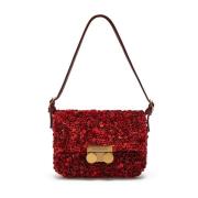 MALIPARMI Liten Tweed Paillettes Axelväska Red, Dam